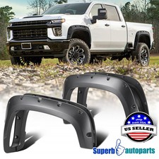 Fit 2020-2024 Silverado 2500 3500 Black Bolt-on Rivet Pocket Style Fender Flares