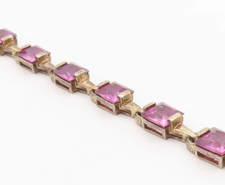 Pulsera de plata de ley 925 vintage corte cuadrado amatista elegante cadena BT11537 Foto 4 de 4