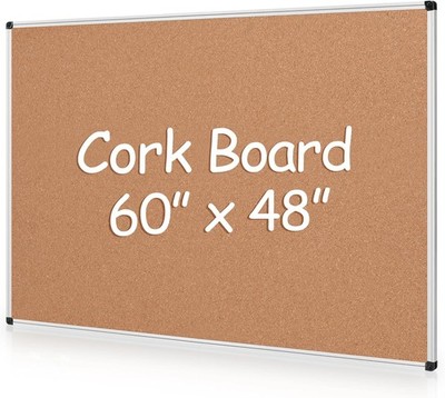 Cork Bulletin Board 60'' X 48'' Silver Aluminum Framed Wall Mounted Notice Board