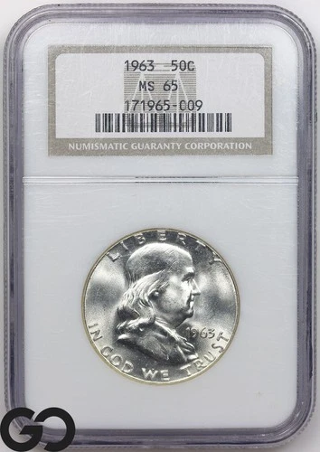 1963 Franklin Half Dollar NGC MS 65 ** Blast White Lustrous Beauty!