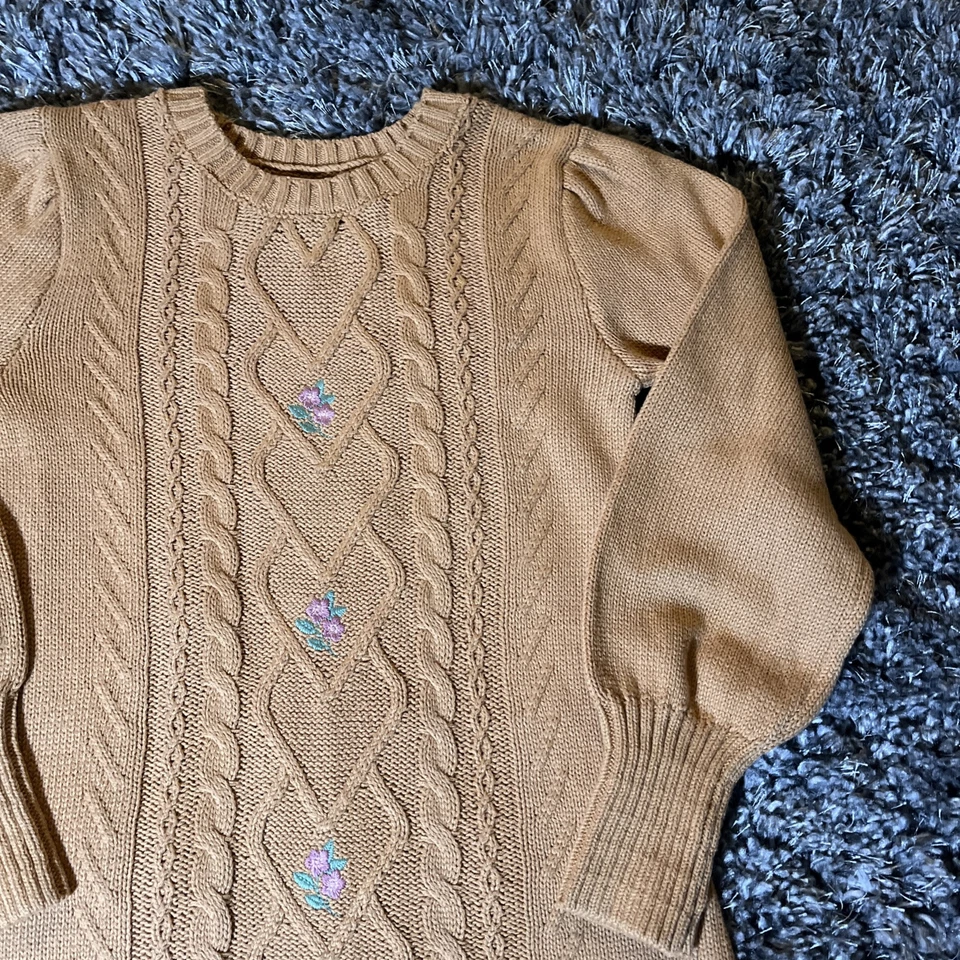 Nuevo con etiquetas Vestido Suéter Nicole Miller Niñas 8 Galletas Tejido con Cable Bordado Flores Foto 4 de 4