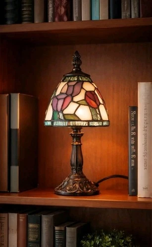 Vintage Style Tiffany Mini Table Lamp – Stained Glass Floral Shade