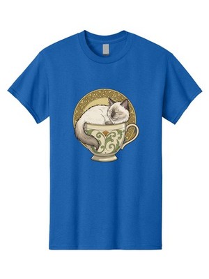 Cat-In-Tea-Cup-1 Mens Graphic Tee, 100% Cotton, Casual Summer Wear