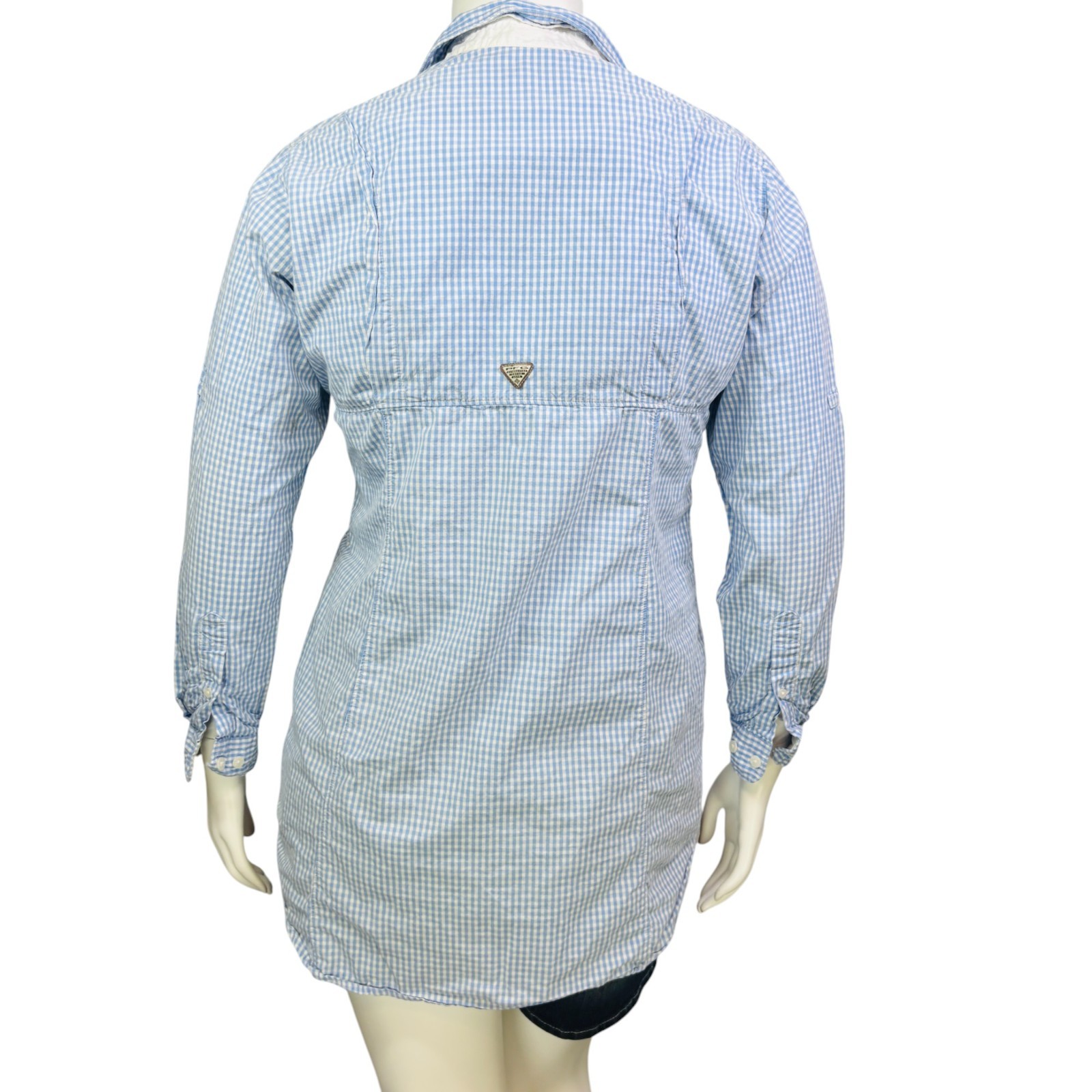 Columbia Womens Super Bonehead Tunic Dress Blue Gingham Fishing Long Sleeve L thumbnail 6