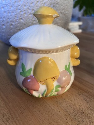 Vtg ARNELS Ceramic MUSHROOM SUGAR BOWL w/ LID Pastel Whimsy