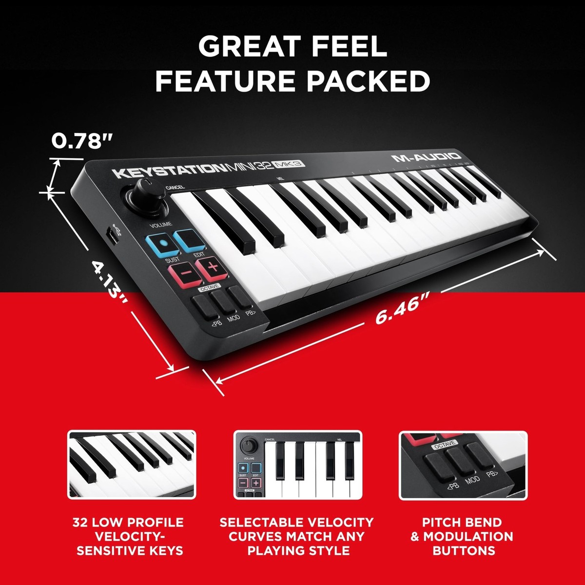 Keystation Mini 32 MK3 USB MIDI Keyboard Controller with 32