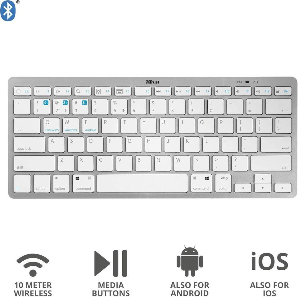 TRUST Ultra Thin Lightweight Wireless Bluetooth Keyboard Laptop PC Tablet Androi - Image 2 of 4