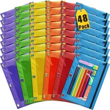 Pencil Pouch for 3 Ring Binder, 48 Pack Pencil Pouches with Zipper Clear Windo