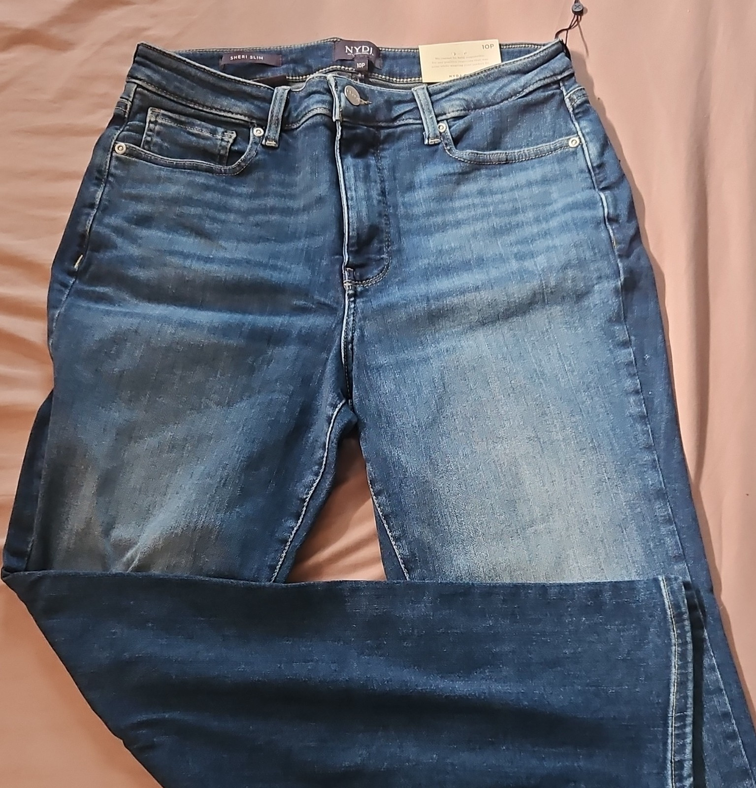 Opera Blue Petite Button Accent Medium Wash 5-pocket