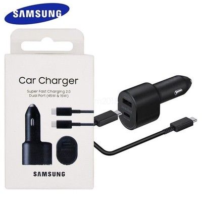 Official Samsung 45W 2 Ports Super Fast Charging Dual Car Charger w/ Cable