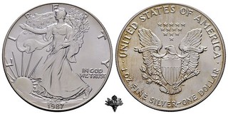 USA $1 one American Eagle dollar 1987 SILVER OUNCE 999 OZ Silbermünze Bullion