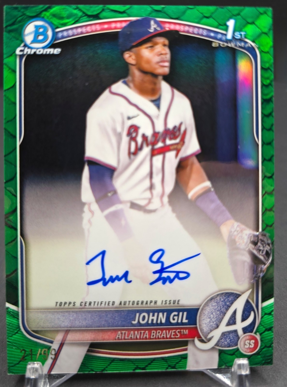 2025 Bowman Chrome #CPA-JG John Gil 1st Auto Green Reptilian Refractor /99