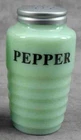 JADEITE GREEN GLASS RIBBED BEEHIVE PEPPER SHAKER Range Size Depression Style