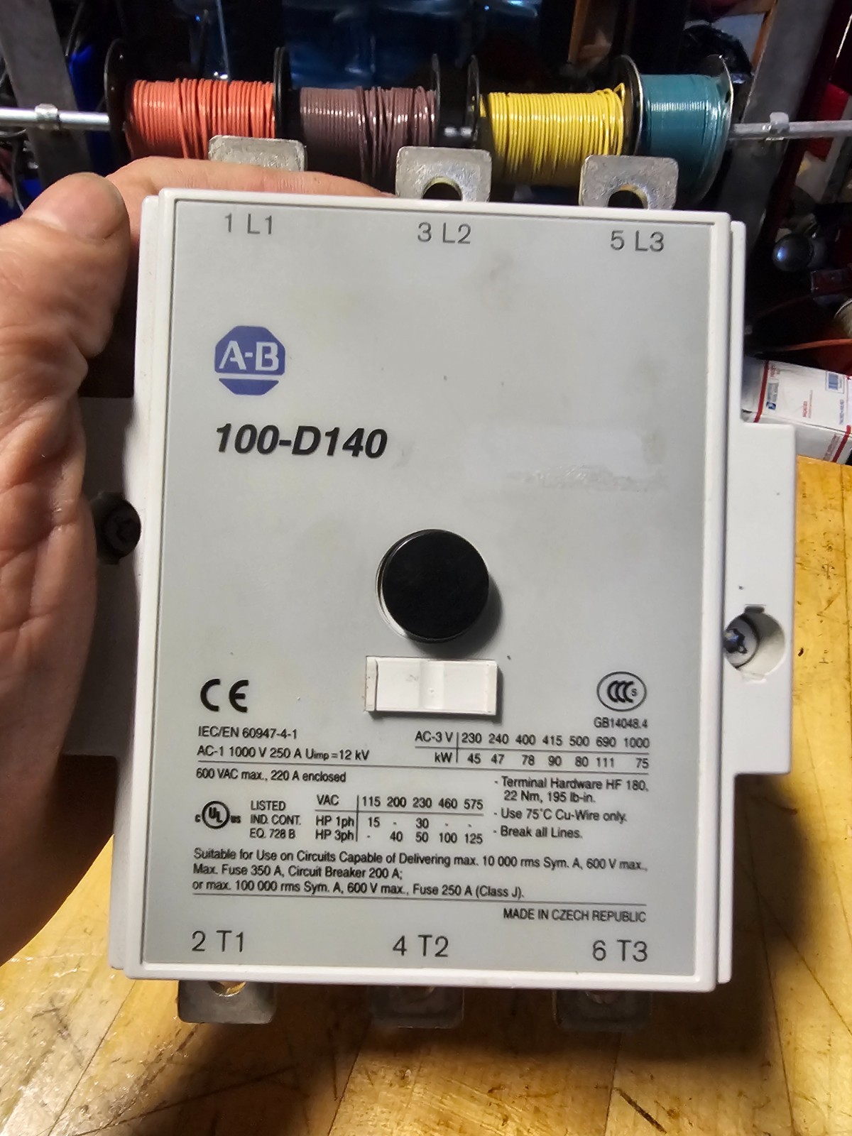 AB 100 D140  480 VAC 3 Phase 140 , 120 Volt Coil Amp Starter, Contactor