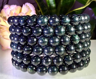 Wholesale 6 Pcs 7.8mm Burma black Jade Jadeite Crystal Stretch Bracelet 7.5 