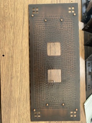 (TOA2) F Vintage Copper Elevator (2) Button Plate 13'' x 5.5'' with 1.375'' Hole