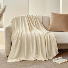 100 Cotton Blanket King Size, Solid Color Cable Knitted Blanket Super Soft Comf