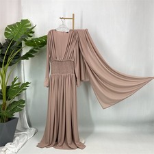 Long Sleeve Chiffon Abaya Dress Fashion Kaftan with Headscarf Modest Muslim Girl