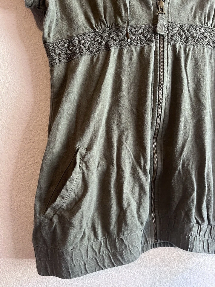 DE COLECCIÓN DKNY Activo Verde Babydoll Sudadera con Capucha Cremallera Encaje Borde Bolsillos Cintura Imperio 5 Y2K Foto 2 de 4