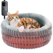 Heated Cat Bed Indoor 20 Inch Round Donut Calming Electric Warming Pad Bed
