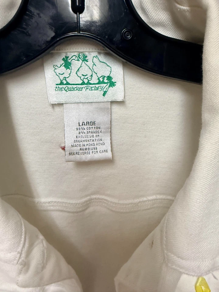 Quacker Factory Shacket Womens Large White Cotton Stretch Stars Embroidered - Image 3 of 4