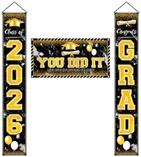 Black and Gold Graduation Decorations Class of 2026 Congrats Grad