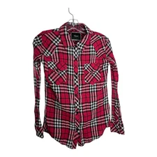 Rails Top Womens Small Red Plaid Button Up Shirt Gauzy Crinkle Wrinkle Collared