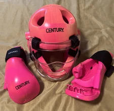 Adult Small Pink Century Sparing Headgear with Face Shield and Sparring Gloves