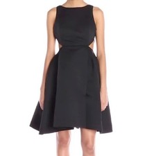 Halston Heritage Black Satin Faille Cut-Out Dress – Size 12 NWT
