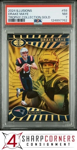 2024 PANINI ILLUSIONS TROPHY COLLECTION GOLD #59 DRAKE MAYE RC #/25 POP 2 PSA 7