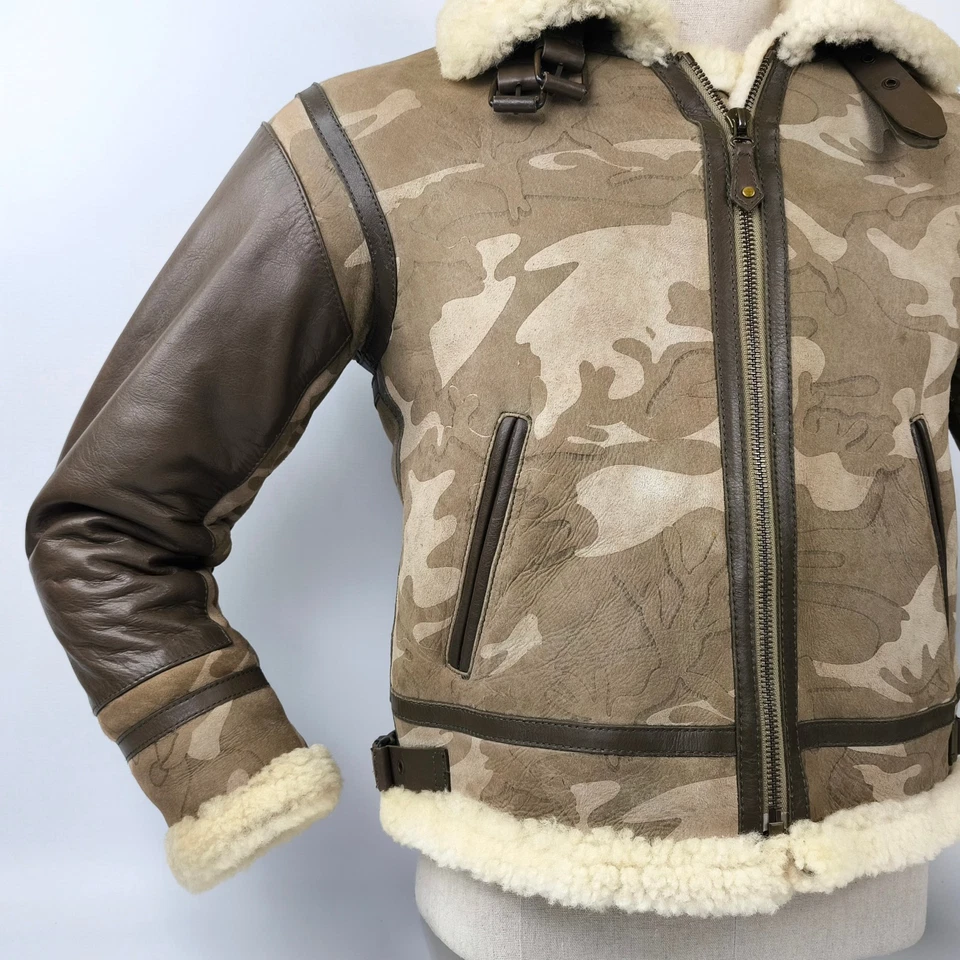 Chevignon Lederjacke gewachsenes Lammfell Gr. 38 (S) Camouflage Heritage - Bild 3 von 4