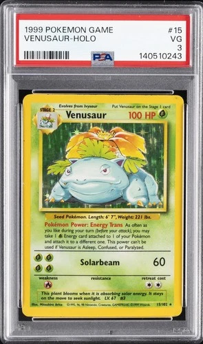 1999 POKEMON BASE SET UNLIMITED #15 VENUSAUR-HOLO PSA 3
