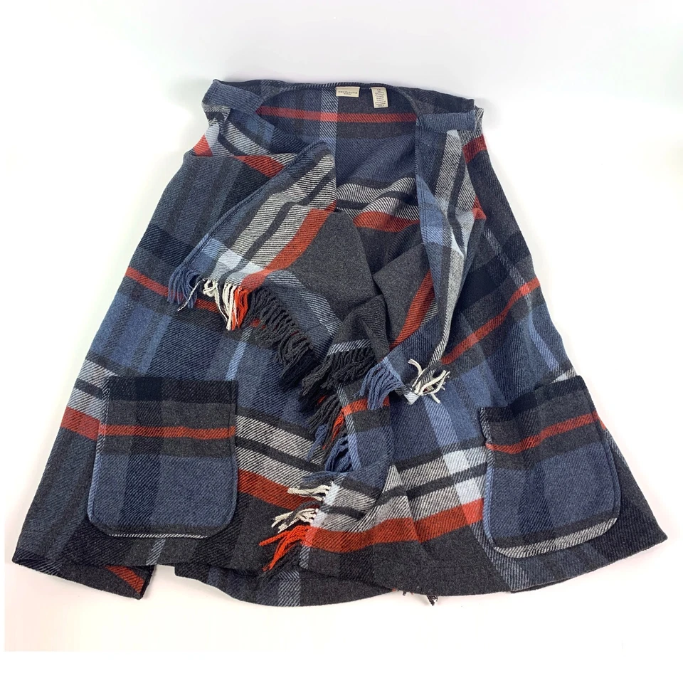 Chaleco Westbound Mujer Mezcla de Lana Frente Abierto XL Cuadros Gris Rojo Azul Bolsillos con Flecos Foto 3 de 4