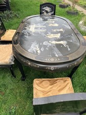 Vintage Chinese Hardwood Dining Table with 6 Chairs In Good Condition