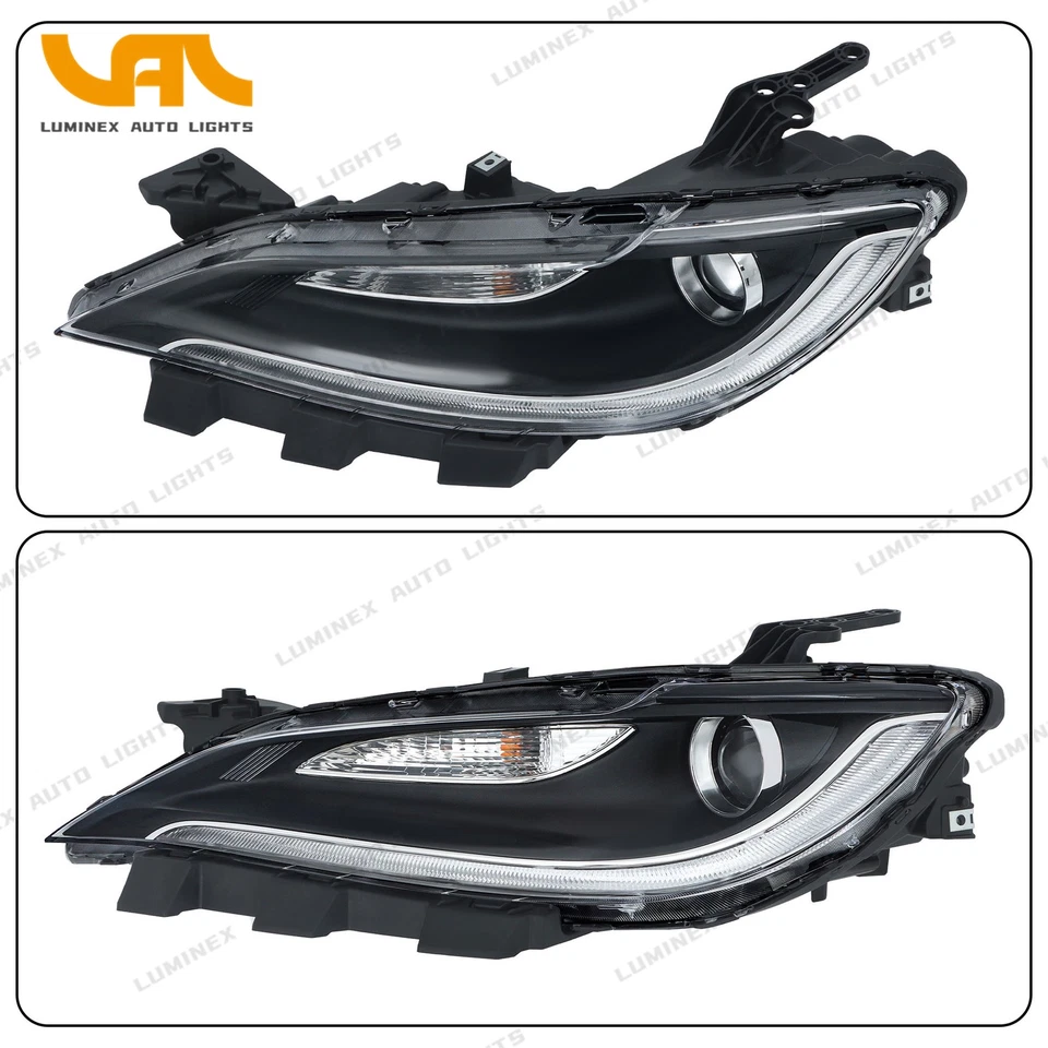 Headlight For Chrysler 200 2015-2017 Left+Right Pair Halogen Black W/LED DRL - Изображение 3 из 4