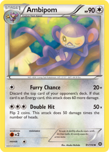 1x Ambipom 91/114 REVERSE HOLO XY Steam Siege Pokemon TCG Card NM
