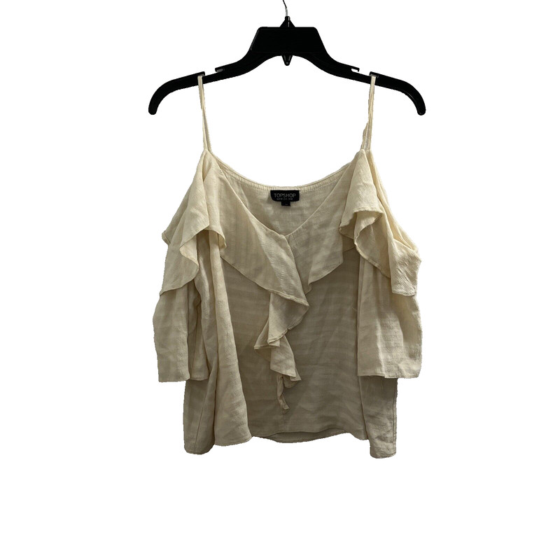 Top Shop Womans Blouse Top Beige 8 Solid Cold Shoulder Short Sleeve Pullover