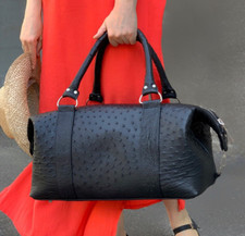 Reisetasche ECHTES Straußenleder für Kurztrips Luxus Schwarz für Damen