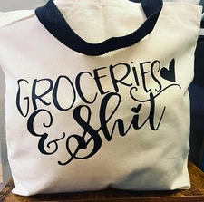 Groceries And Sh*t Canvas Tote Grocery Shopping Bag Custom