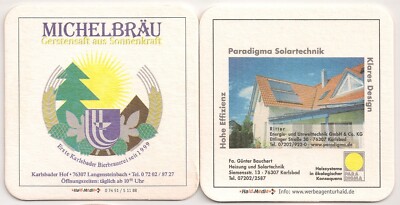Michelbräu, 1st Karlovy Vary brewery - old beer mat ''Paradigm solar technology''