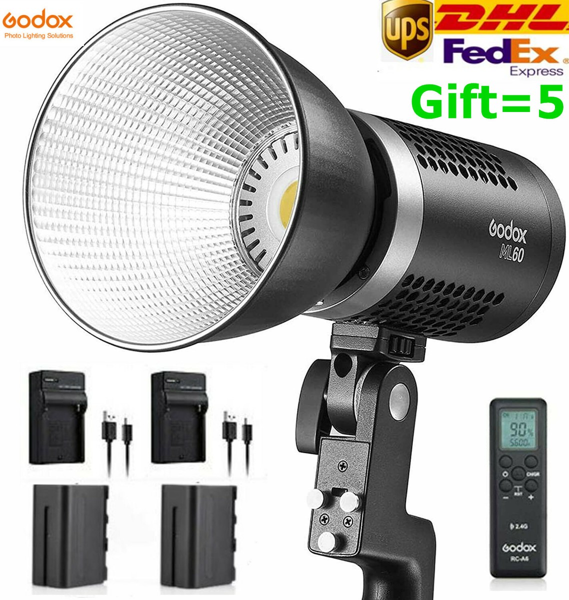 Godox ML60 60W Handheld LED Video Light CRI96+ TLCI 97+ with 2*NP