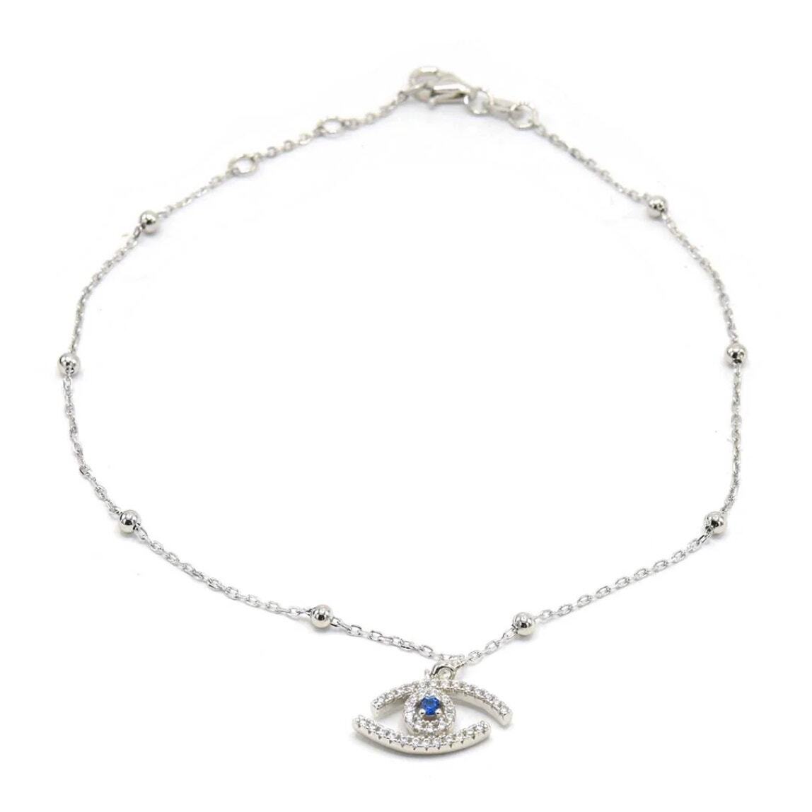 Anklet with Blue & White Cubic Zirconia Elegant Women's Jewelry-image