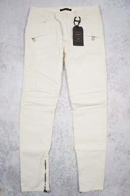 New Balmain X H&M Runaway Biker White Denim Jeans Size 30 Very Rare