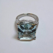 19.89 Carat Square Aquamarine  Crilliant Cut CZ Solitaire 925 Silver Women Ring