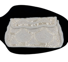 OLD VINTAGE JAPAN 1950s MOTHER OF PEARL MICRO BEADED PURSE HANDBAG BAG CLUTCH