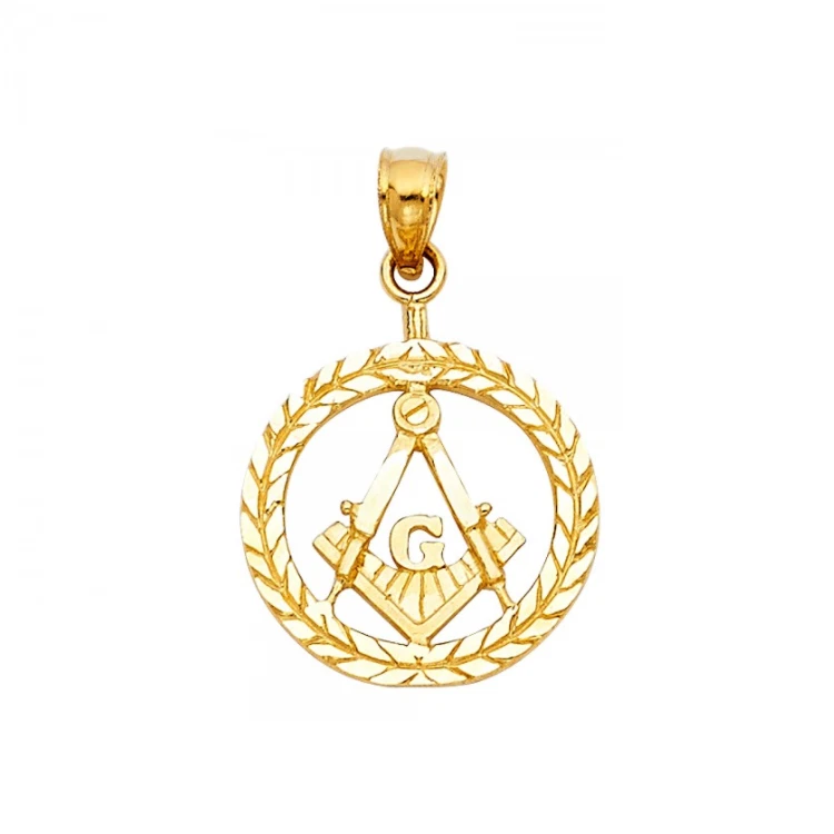 14K Solid Yellow Gold Wreath Masonic Pendant Mason Freemason
