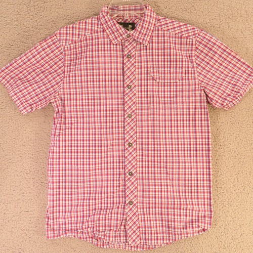 Under Armour Mens Shirt Medium Red Blue Plaid Button Up Short Sleeve
