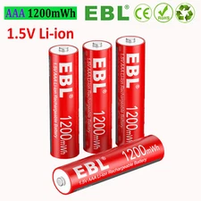 EBL 4pcs AAA Rechargeable Batteries 1200mWh Lithium li-ion 1.5V Battery