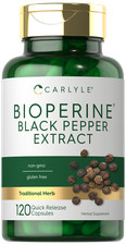 Bioperine Black Pepper Extract 10mg 120 Capsules Non-GMO by Carlyle