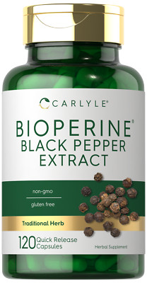 Bioperine Black Pepper Extract 10mg | 120 Capsules | Non-GMO | by Carlyle
